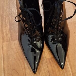 Zara Black Patent Leather Heels with Pointed Toe